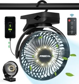 Portable Clip on Fan 65 Working Hours, Camping Fans with LED Lights & Hook, 12000 Capacity Battery Operated Fan with Clamp, USB Rechargeable for