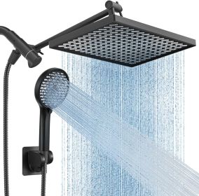 11.8 Inch Rain Shower Head with 6 Modes Handheld Water Spray High Pressure Showerhead Combo with 11 Inch Adjustable Extension Arm (Color: 3. Matte Black  Wide 12)