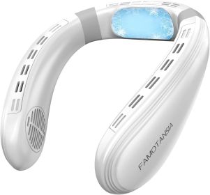 Neck Fan - Portable Personal Fan with Cooling Plate,Operated Wearable Rechargeable Fan with 5200mAh Lithium Battery for Travel,Neck Air Condition (Color: White)