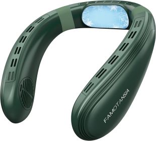 Neck Fan - Portable Personal Fan with Cooling Plate,Operated Wearable Rechargeable Fan with 5200mAh Lithium Battery for Travel,Neck Air Condition (Color: Green)