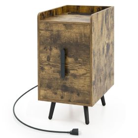 Nightstand Side Tables with 2 Drawers and 2 USB Ports (Color: Rustic Brown)