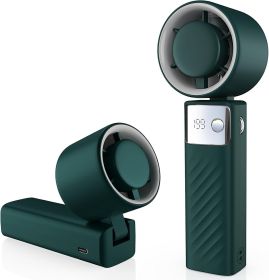 Portable Handheld Turbo Fan - Foldable Mini Fan with Air Turbo Tech, 1-199 Speed Adjustment, 20H Runtime, LED Display (size: Light Green  Small)