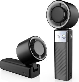 Portable Handheld Turbo Fan - Foldable Mini Fan with Air Turbo Tech, 1-199 Speed Adjustment, 20H Runtime, LED Display (size: Dark Black  Small)