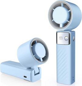 Portable Handheld Turbo Fan - Foldable Mini Fan with Air Turbo Tech, 1-199 Speed Adjustment, 20H Runtime, LED Display (size: Light Blue  Small)