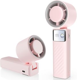 Portable Handheld Turbo Fan - Foldable Mini Fan with Air Turbo Tech, 1-199 Speed Adjustment, 20H Runtime, LED Display (size: Nude Pink  Small)