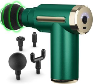 Massage Gun Deep Tissue for Pain Relief with 4 Massage Heads & 6 Speeds, Electric Mini Handheld Body Massager for Any Pain Relief (Color: Green)