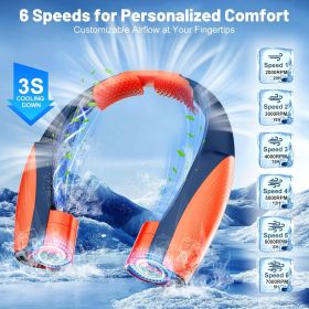 Portable Neck Fan with 6 Powerful Speeds, 8000mAh Battery Operated USB-C Rechargeable Fan, 20H Runtime (Color: Orange-Blue  8000mAh)