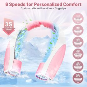 Portable Neck Fan with 6 Powerful Speeds, 8000mAh Battery Operated USB-C Rechargeable Fan, 20H Runtime (Color: Pink   8000mAh)