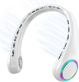 Neck fan, Portable Fan with 5-17H Lifespan, 4000mAh Neck fan air conditioner with 3 Adjustable Speeds and 64 Cool Lights, Rechargeable Neck Fan (Color: White)