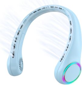 Neck fan, Portable Fan with 5-17H Lifespan, 4000mAh Neck fan air conditioner with 3 Adjustable Speeds and 64 Cool Lights, Rechargeable Neck Fan (Color: Pure Blue)