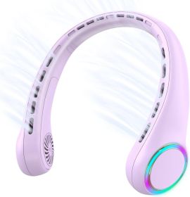 Neck fan, Portable Fan with 5-17H Lifespan, 4000mAh Neck fan air conditioner with 3 Adjustable Speeds and 64 Cool Lights, Rechargeable Neck Fan (Color: Purple)
