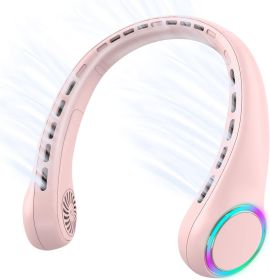 Neck fan, Portable Fan with 5-17H Lifespan, 4000mAh Neck fan air conditioner with 3 Adjustable Speeds and 64 Cool Lights, Rechargeable Neck Fan (Color: Pink)