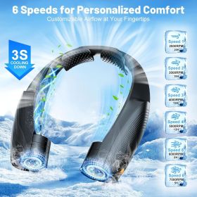 Portable Neck Fan with 6 Powerful Speeds, 8000mAh Battery Operated USB-C Rechargeable Fan, 20H Runtime (Color: Black   8000mAh)
