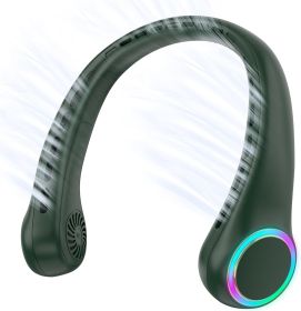 Neck fan, Portable Fan with 5-17H Lifespan, 4000mAh Neck fan air conditioner with 3 Adjustable Speeds and 64 Cool Lights, Rechargeable Neck Fan (Color: Dark Green)