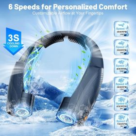 Portable Neck Fan with 6 Powerful Speeds, 8000mAh Battery Operated USB-C Rechargeable Fan, 20H Runtime (Color: Blue   8000mAh)