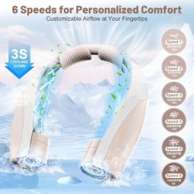 Portable Neck Fan with 6 Powerful Speeds, 8000mAh Battery Operated USB-C Rechargeable Fan, 20H Runtime (Color: Champagne  8000mAh)