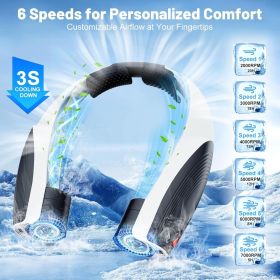 Portable Neck Fan with 6 Powerful Speeds, 8000mAh Battery Operated USB-C Rechargeable Fan, 20H Runtime (Color: Black-White  8000mAh)