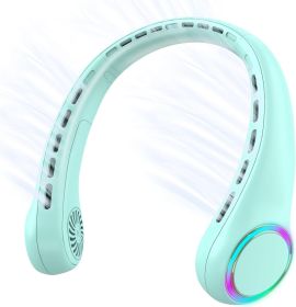 Neck fan, Portable Fan with 5-17H Lifespan, 4000mAh Neck fan air conditioner with 3 Adjustable Speeds and 64 Cool Lights, Rechargeable Neck Fan (Color: Green)